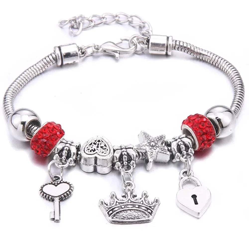 Elegant Butterfly Crown Beaded Charm Bracelet For Women