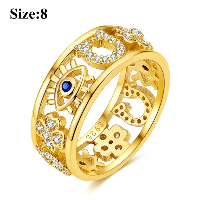 MULA Sterling Silver Evil Eye Clover Celtic Knot Wedding Band Ring