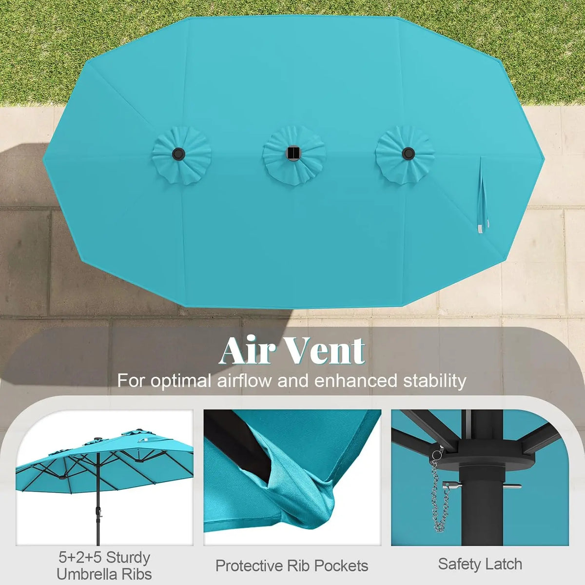 Double-Sided Solar Patio Umbrella With LED Lights And Vented Top