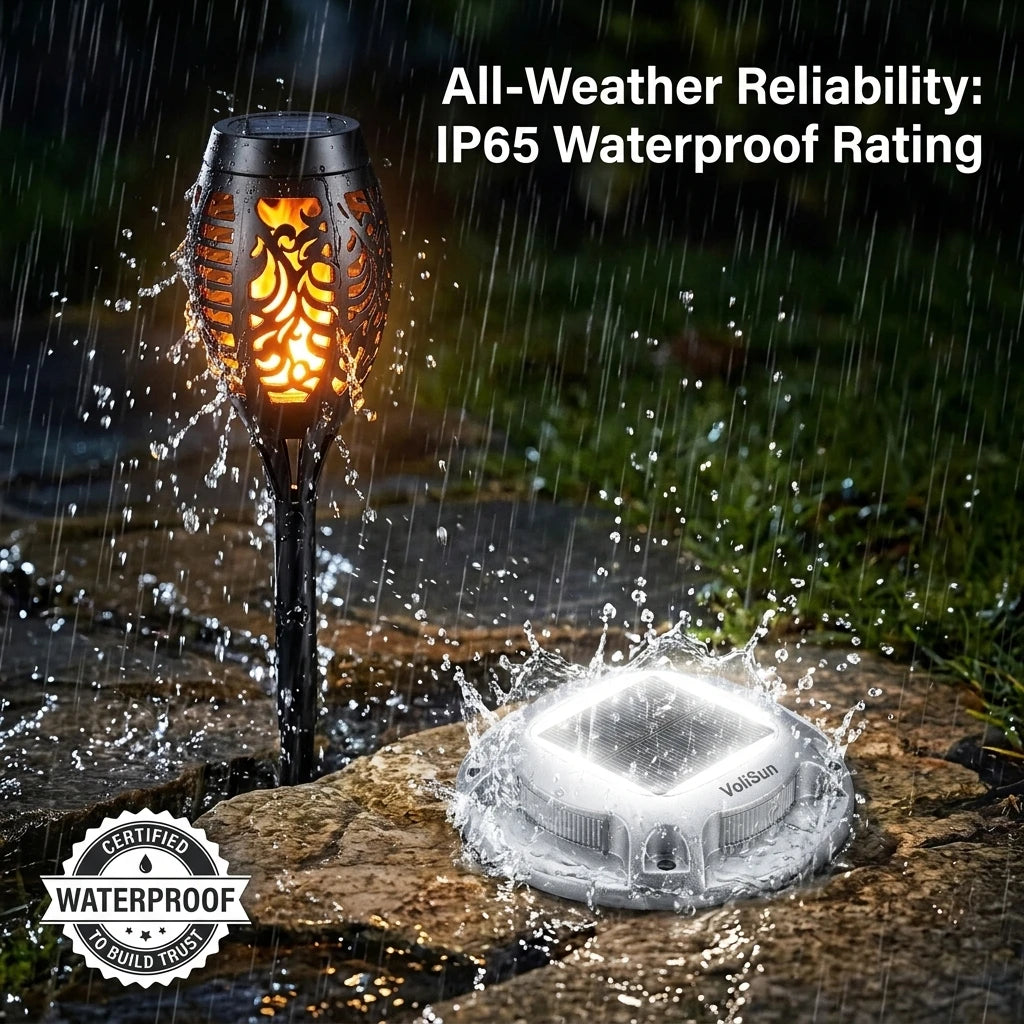 Solar Outdoor Flickering Flame Torch And Warm White Ground Lights