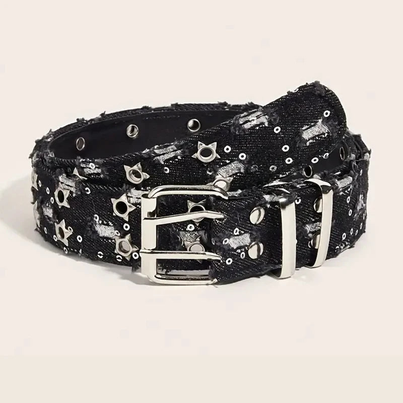 Unisex Fashion Canvas Punk Belt With Star Hollow Buckle