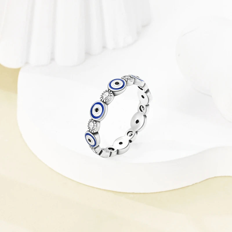 MULA Sterling Silver Evil Eye Clover Celtic Knot Wedding Band Ring