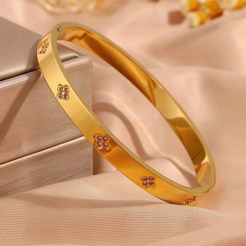 Sparkling Zirconia Stainless Steel Bracelet Set For Women