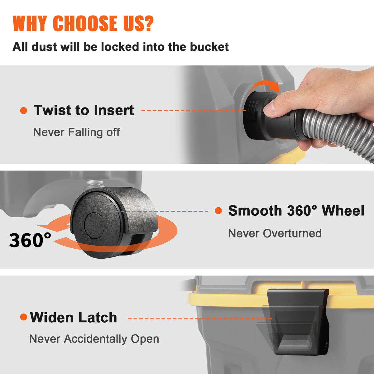 SucceBuy Portable Wet Dry Vacuum Cleaner 15L Strong Suction