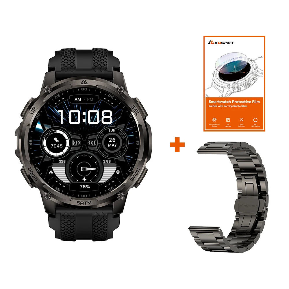 KOSPET Tank T4C Men Rugged Smartwatch With GPS And Flashlight