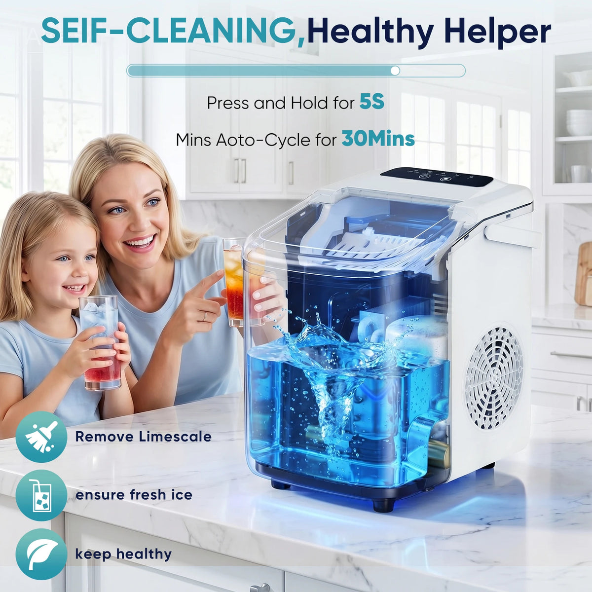 JHK Portable Countertop Ice Maker With Scoop And Handle
