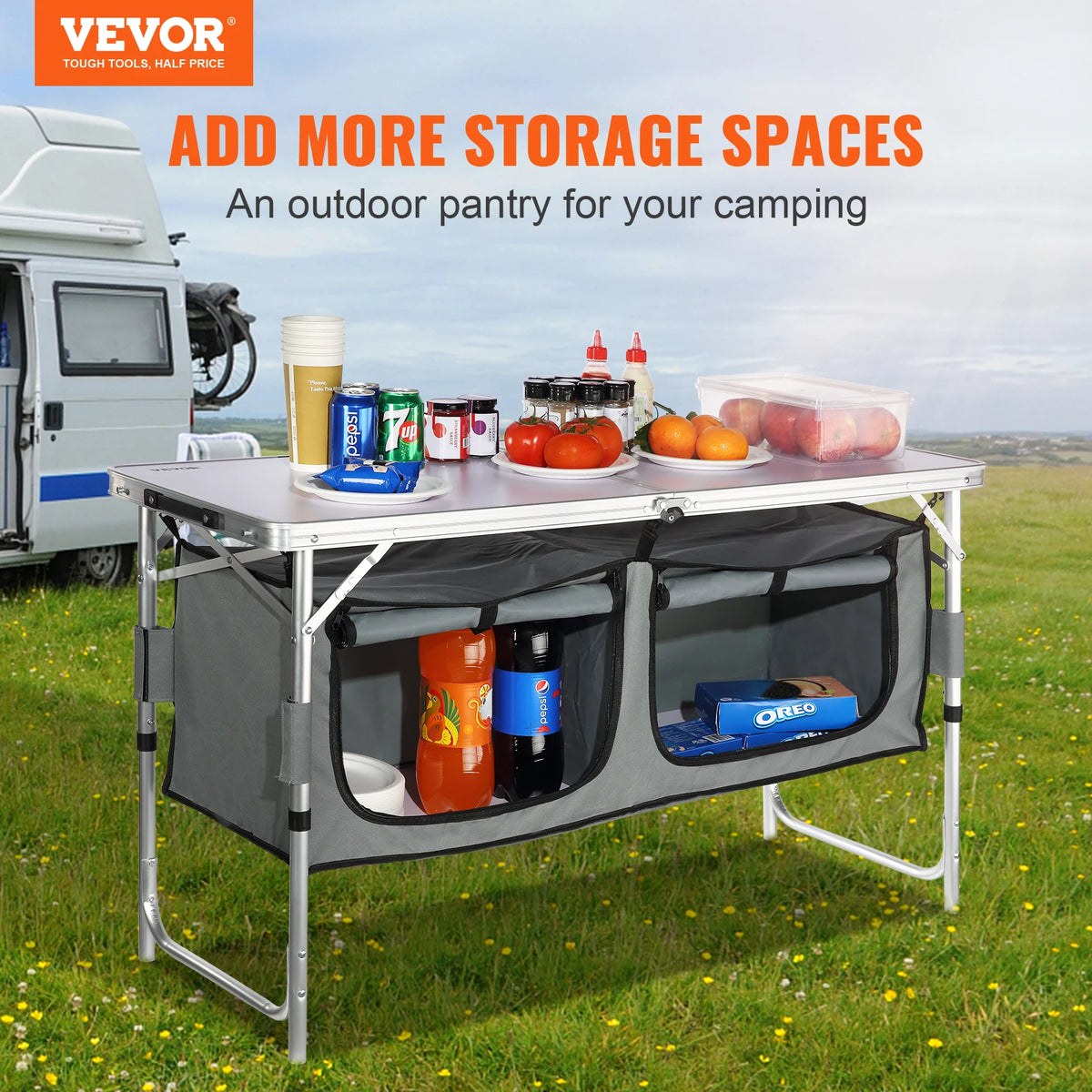 VEVOR Folding Camping Kitchen Table for Outdoor Cooking and Picnics