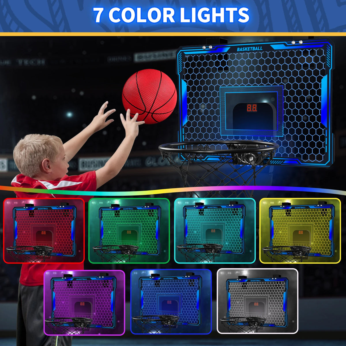 Indoor Wall Mounted Mini Basketball Hoop Set With Led Scoreboard