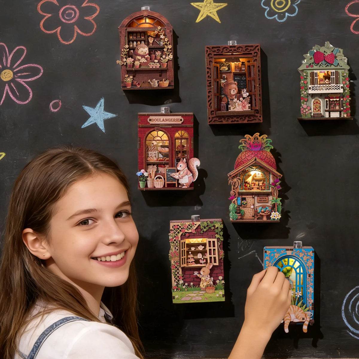 Wooden DIY Book Nook Puzzle Kit Animal House Model Decoration