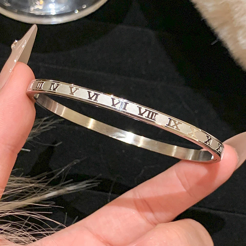 Sparkling Zirconia Stainless Steel Bracelet Set For Women