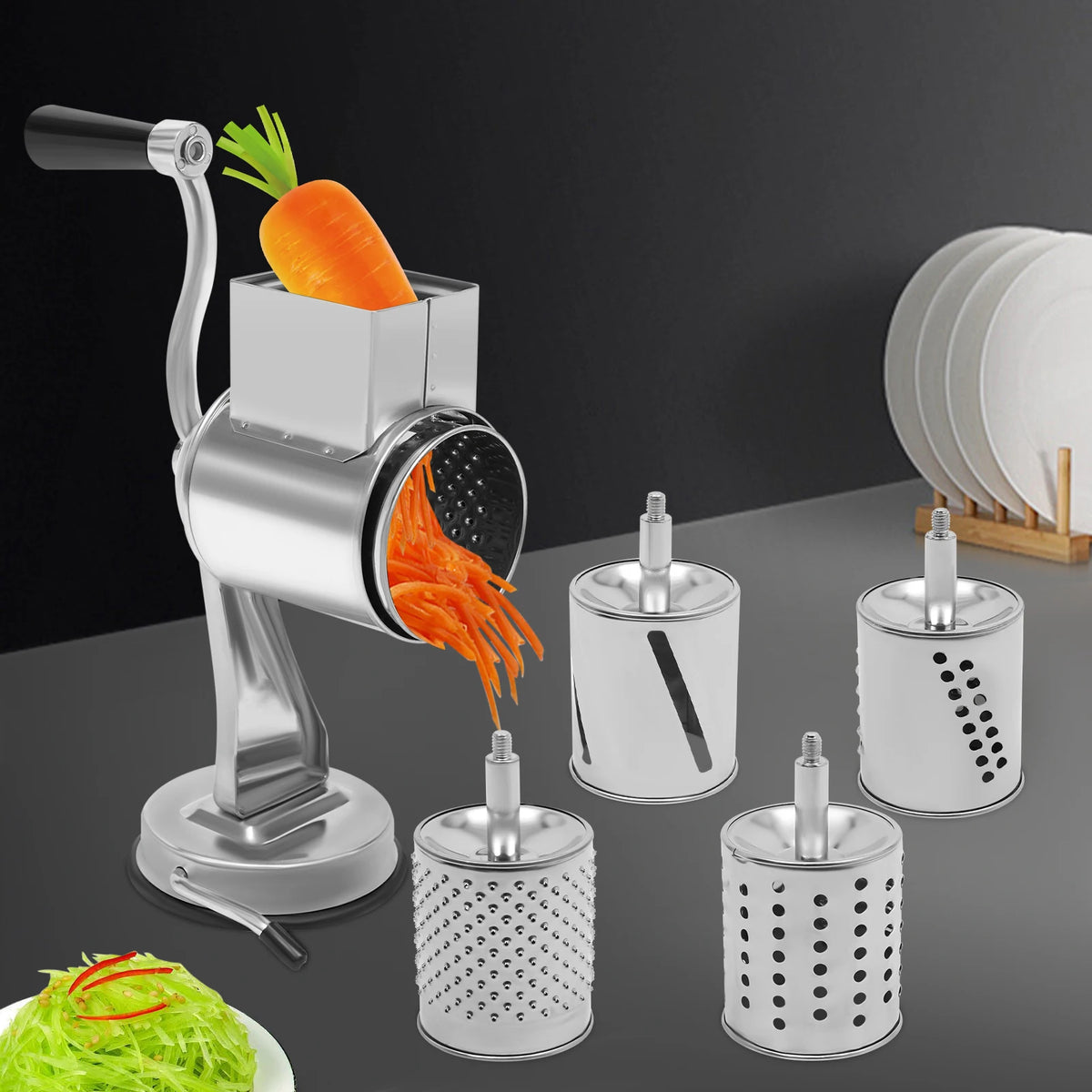Stainless Steel Rotary Grater With 5 Blades Vegetable Cheese Slicer