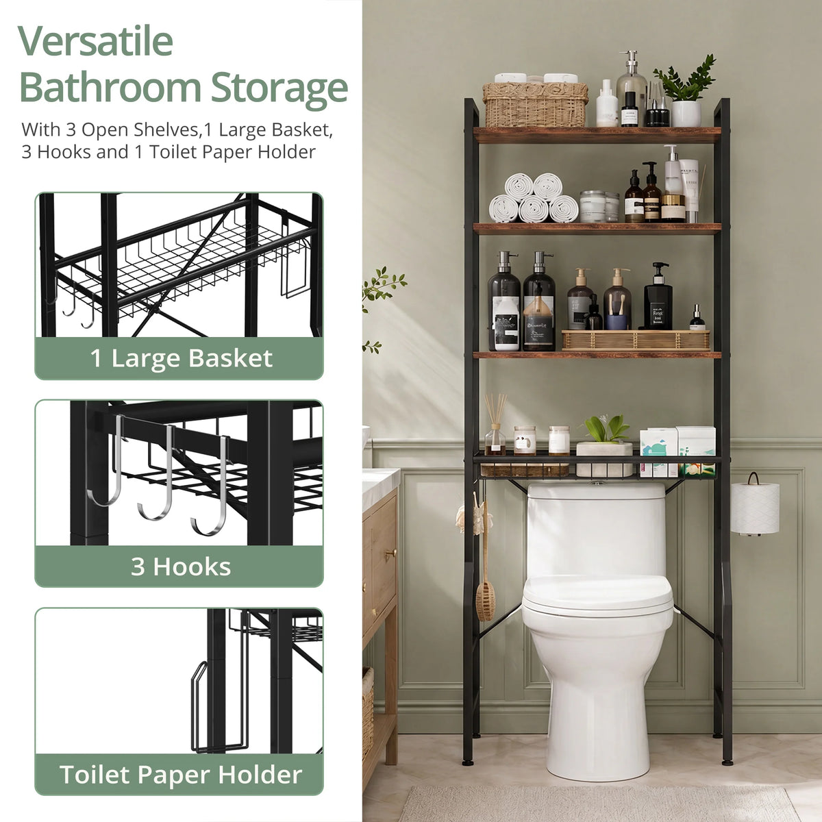 JHK Four Tier Over Toilet Bathroom Storage Organizer Shelf