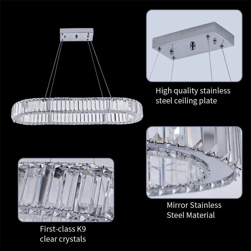 GreeLustr K9 Crystal Oval Ring LED Chandelier Pendant Light