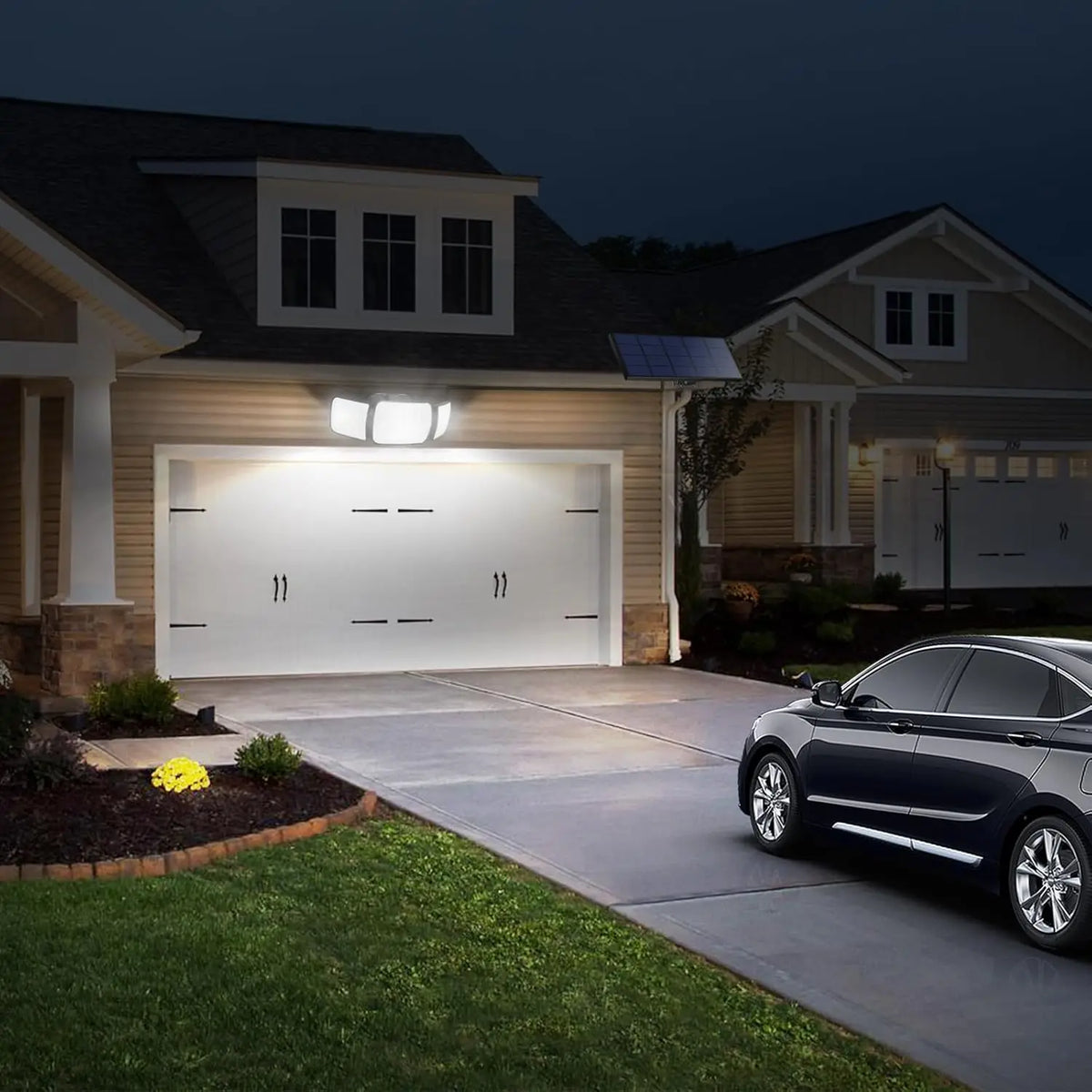 Intelamp Outdoor Solar LED Security Flood Light Dual Motion Sensor