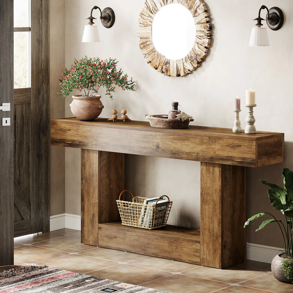 Tribesigns Farmhouse Two Tier Console Table With U Shaped Base