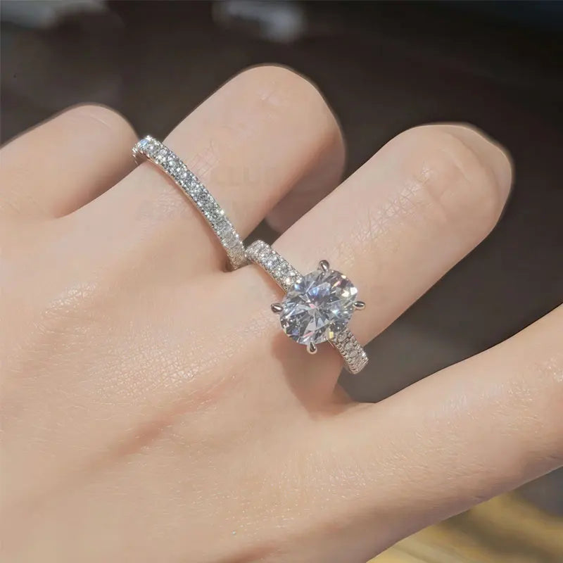 Oval 925 Sterling Silver Moissanite Ring For Engagement And Wedding