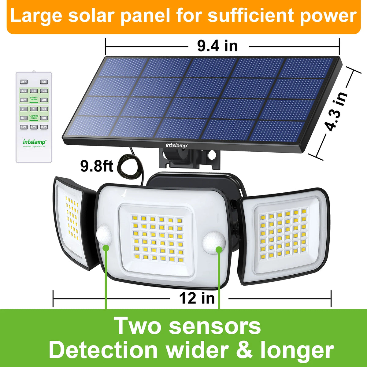 Intelamp Outdoor Solar LED Security Flood Light Dual Motion Sensor