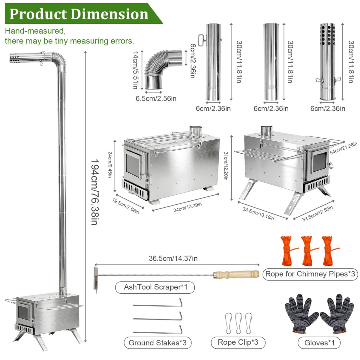 Portable Stainless Steel Wood Stove for Camping Cooking and Heating