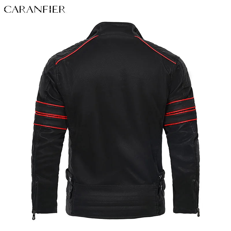 CARANFIER Men's Retro Washed PU Leather Motorcycle Jacket