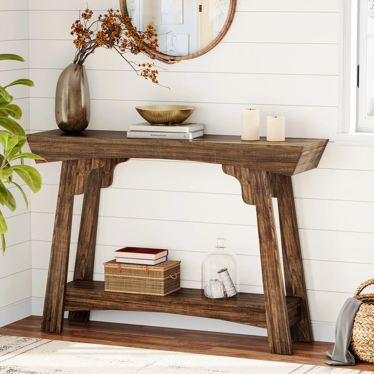 Tribesigns Farmhouse Two Tier Entryway Console Table With Storage Shelf