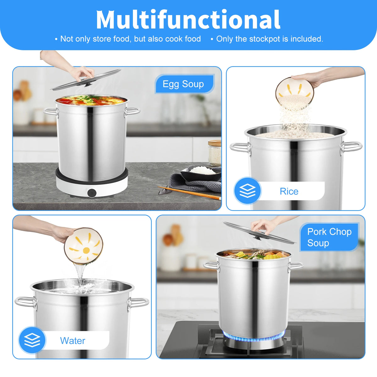 Multifunctional Stainless Steel Stock Pot With Durable Handles Secure Lid