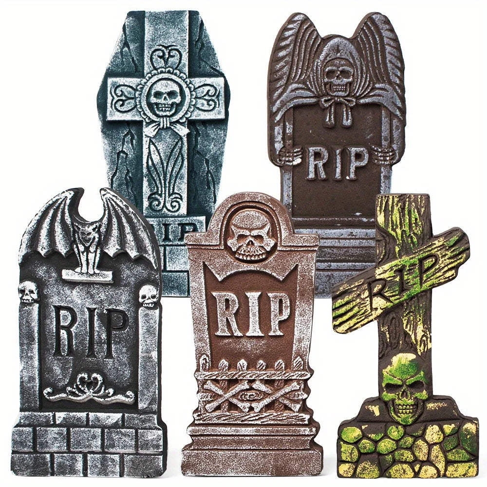 Halloween Graveyard Tombstone Decorations with Metal Stakes for Outdoor Yards