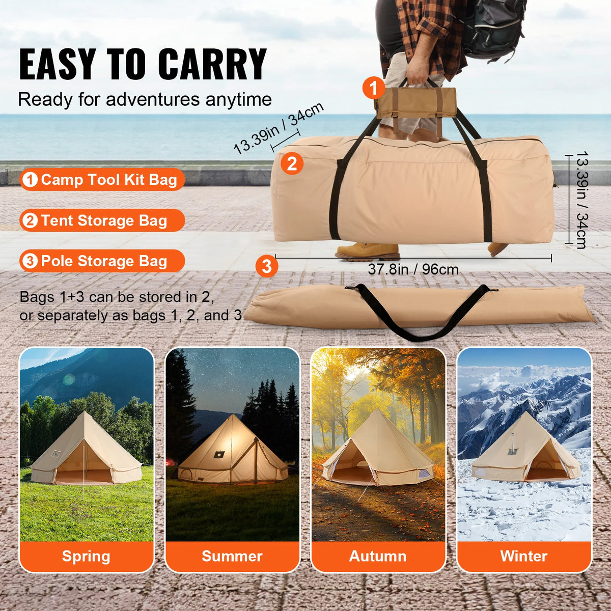 SucceBuy Canvas Bell Tent With Stove Ventilation For Camping