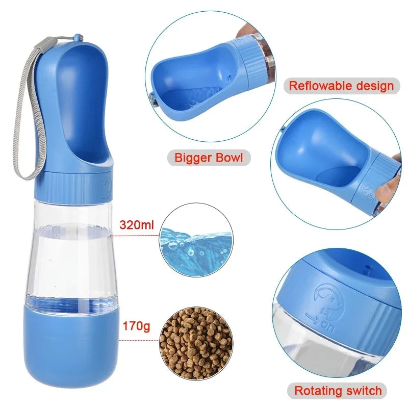 Portable 2 In 1 Dog Water Bottle Food Container Travel