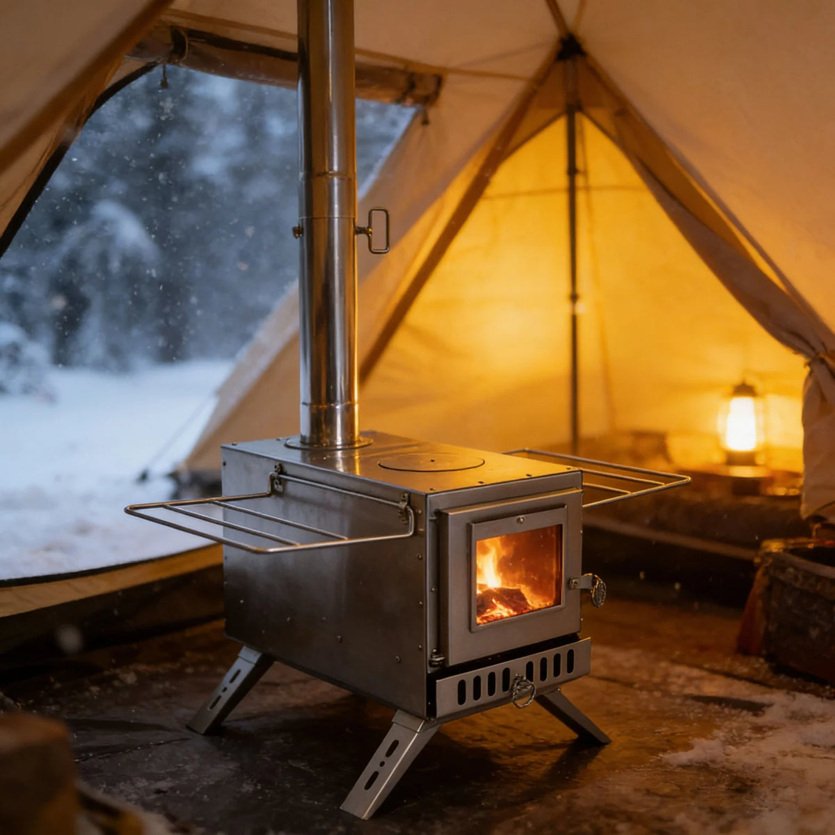 Portable Stainless Steel Wood Stove for Camping Cooking and Heating