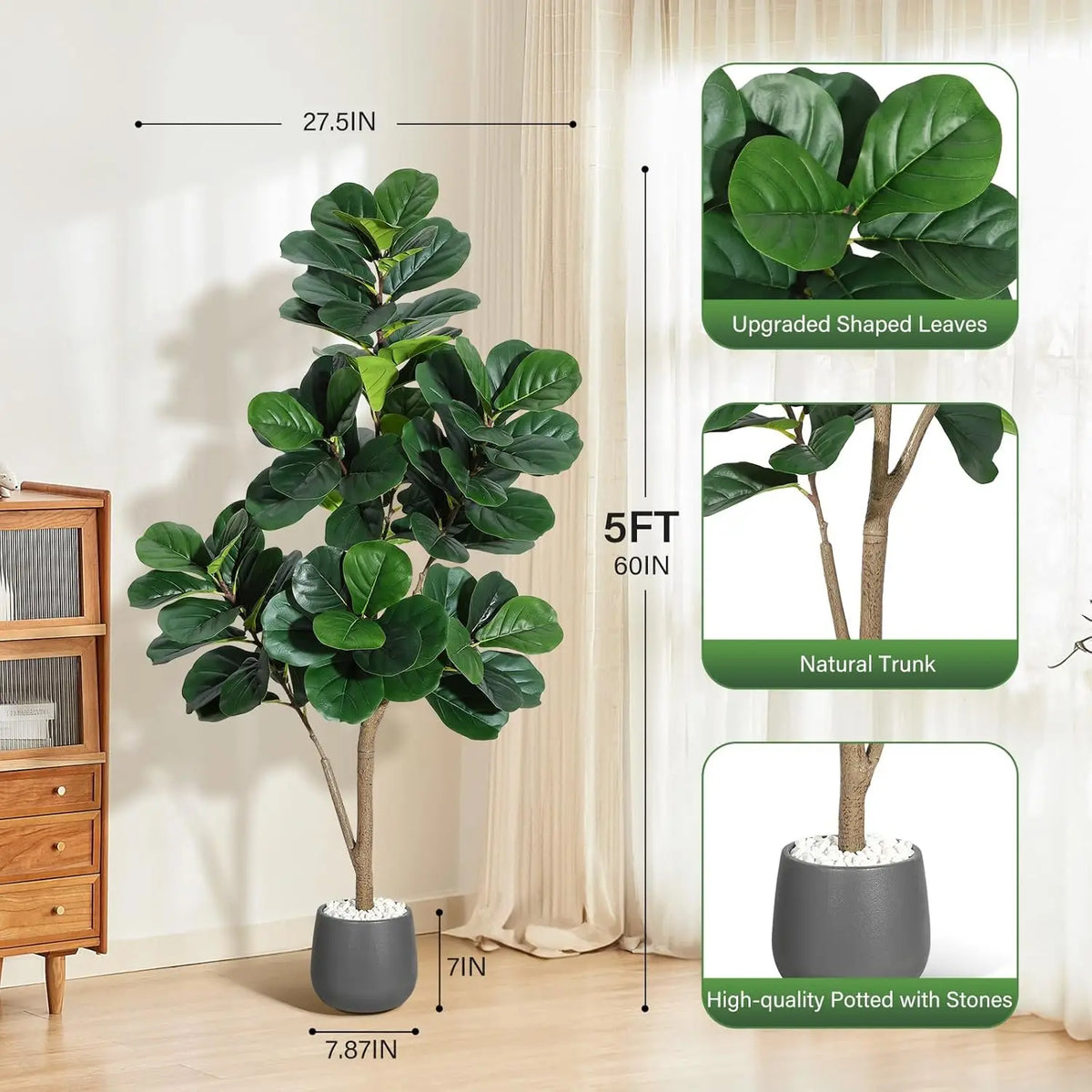 HiMiss Fiddle Leaf Fig Artificial Tree Planter For Home Decor