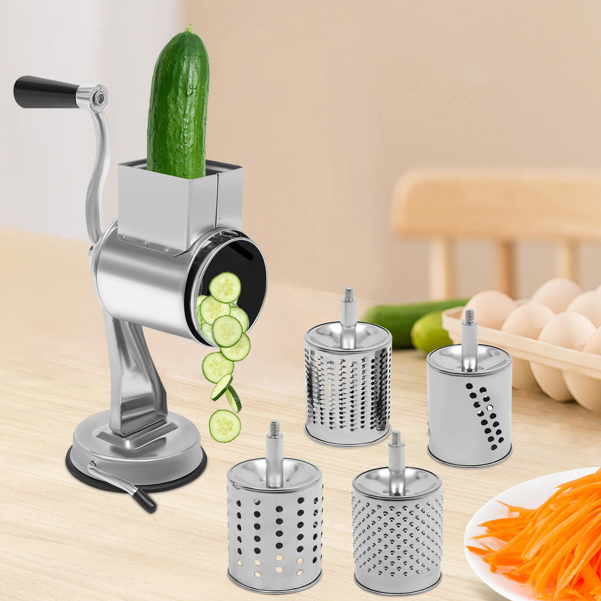 Stainless Steel Rotary Grater With 5 Blades Vegetable Cheese Slicer
