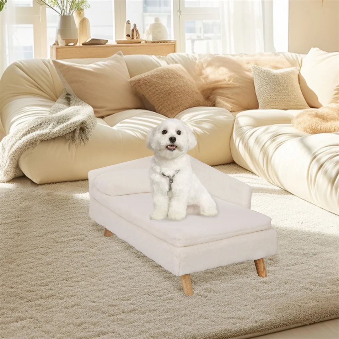 L Shape Pet Sofa Bed With Plush Cushion And Wooden Legs