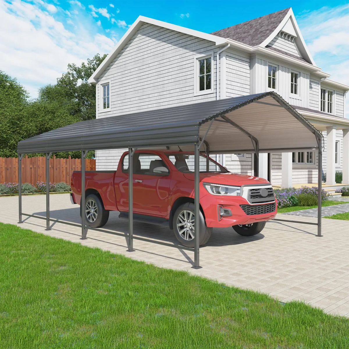VIWAT Heavy Duty Galvanized Metal Carport Shelter With Reinforced Base