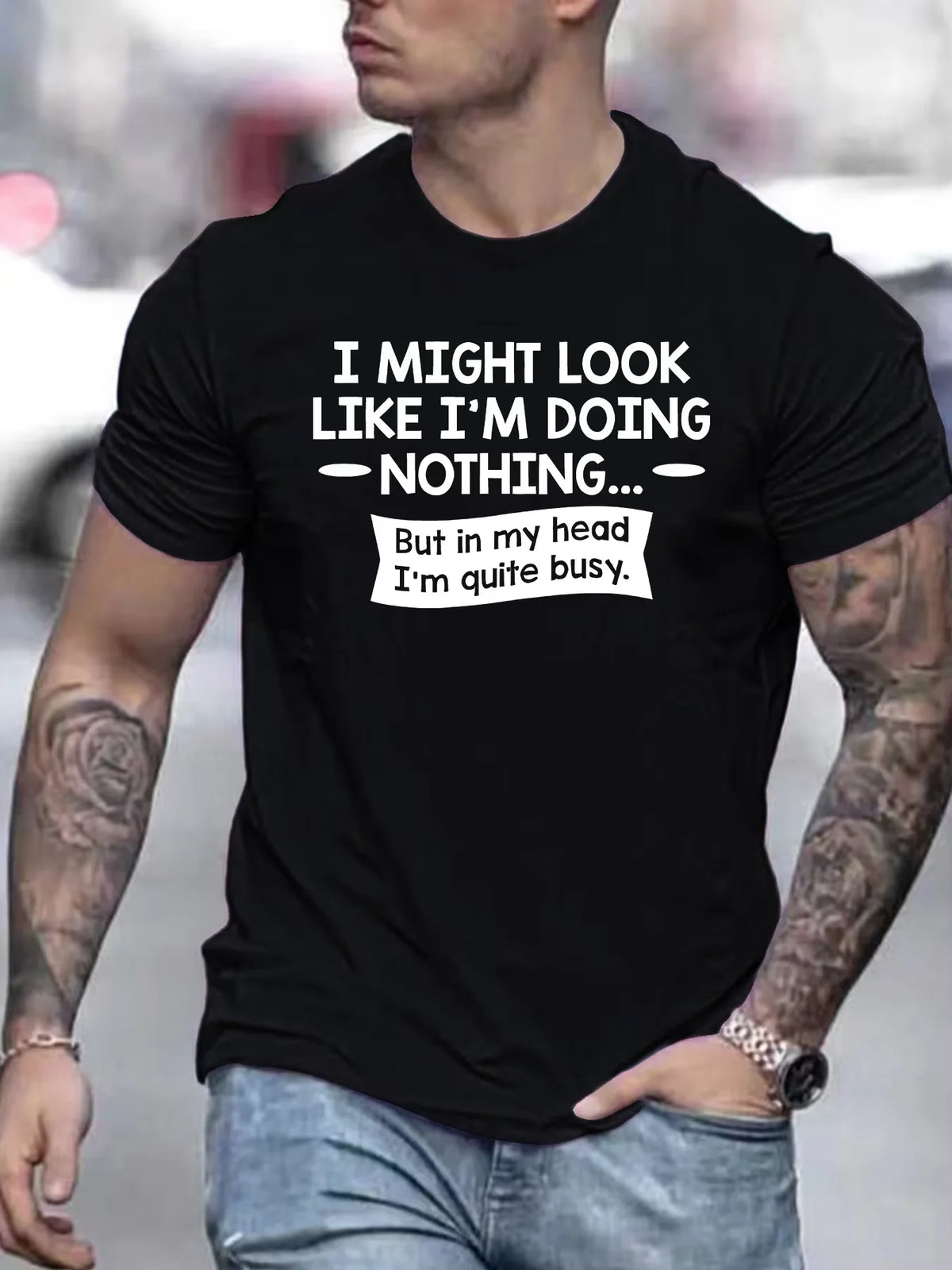 Men's Creative Print Cotton Short Sleeve Crew Neck T-Shirt