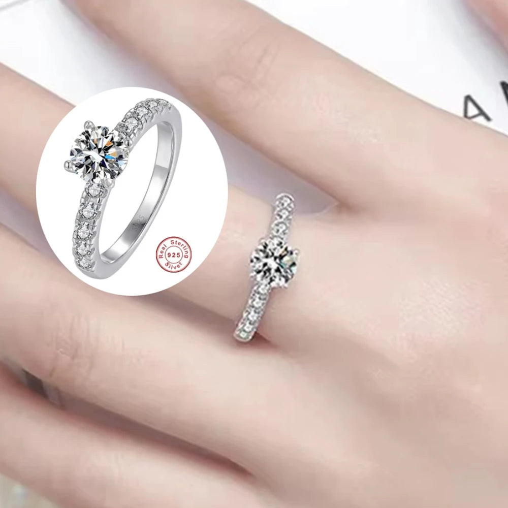 CBTB Sterling Silver Moissanite Four Claw Wedding Ring for Women