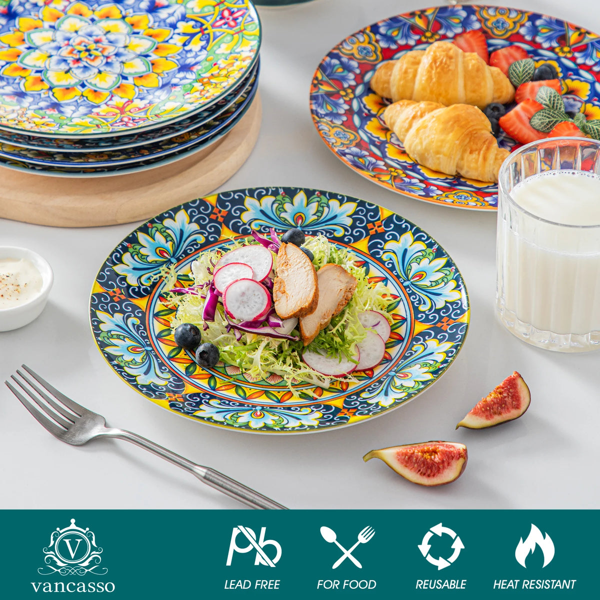 MALACASA Floral Ceramic Dinner Plates Bohemian Porcelain Tableware Set