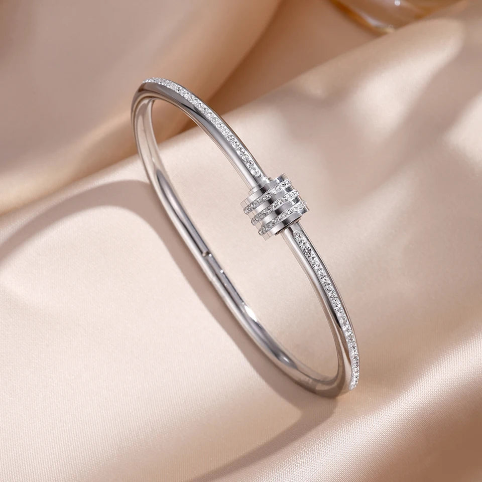 Sparkling Zirconia Stainless Steel Bracelet Set For Women