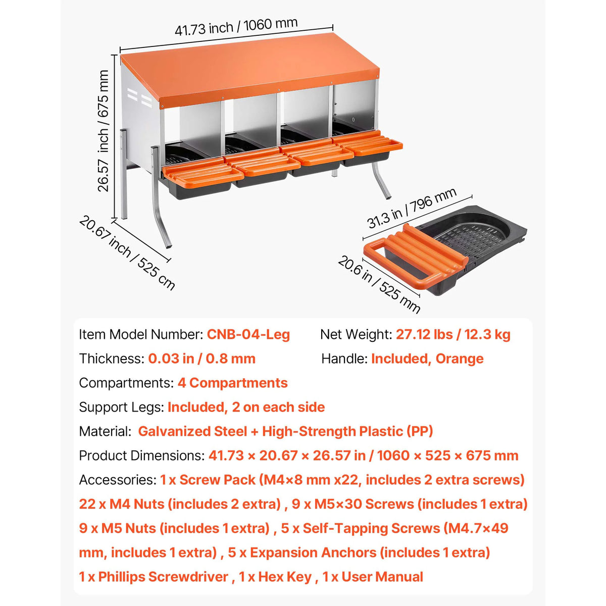 SucceBuy Galvanized Chicken Nesting Box With Roll Out Tray
