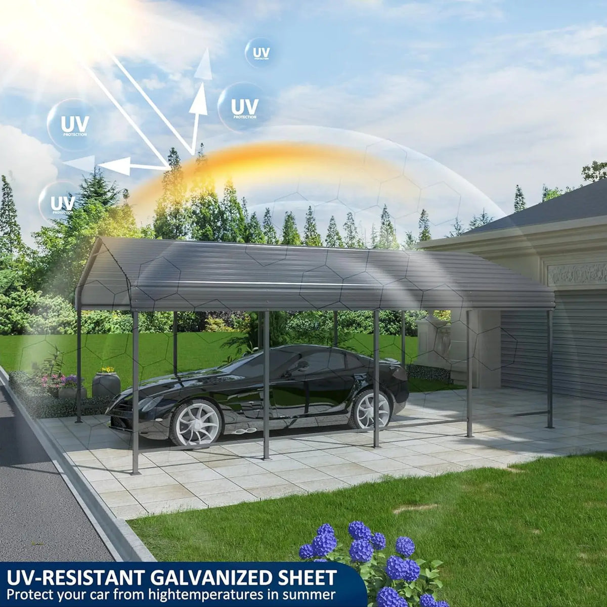 VIWAT Heavy Duty Galvanized Metal Carport Shelter With Reinforced Base