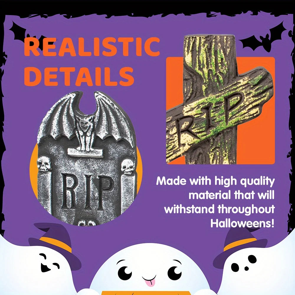Halloween Graveyard Tombstone Decorations with Metal Stakes for Outdoor Yards