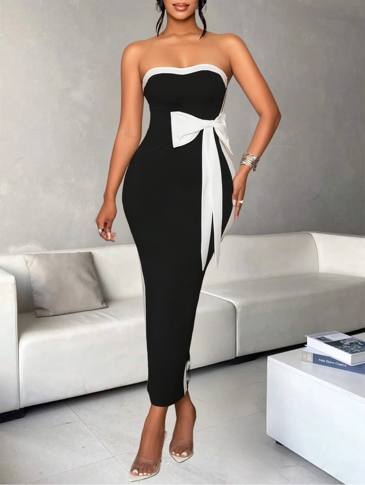 Women's Elegant One Shoulder Bow Knot Ankle Length Dress