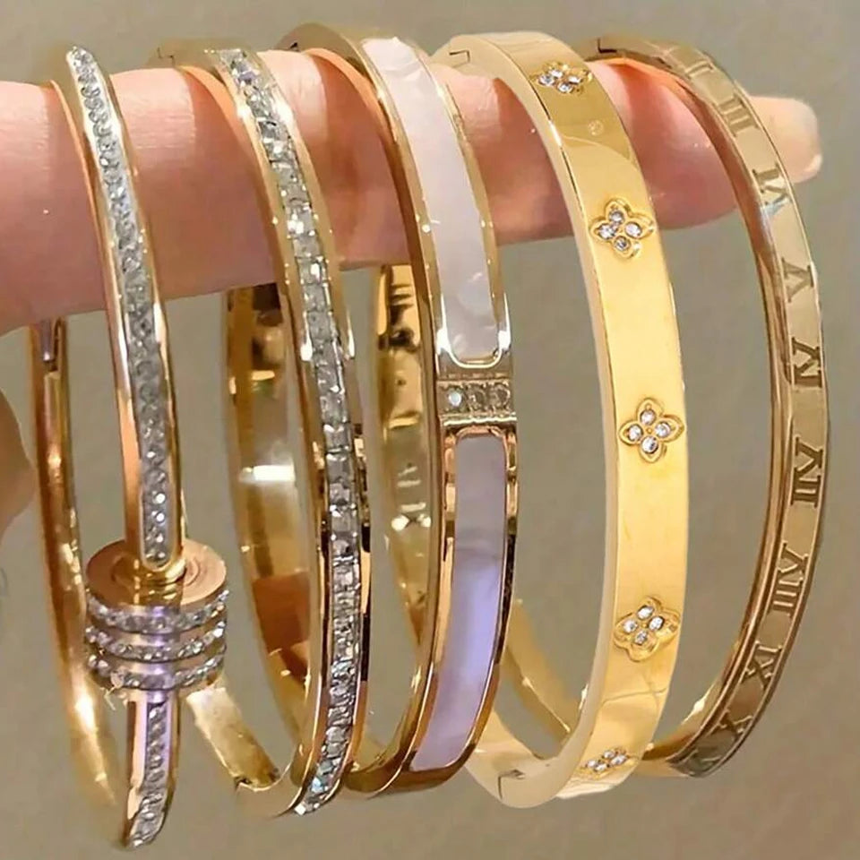 Sparkling Zirconia Stainless Steel Bracelet Set For Women