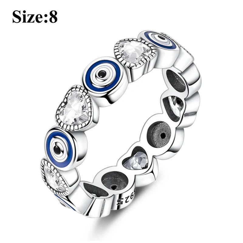 MULA Sterling Silver Evil Eye Clover Celtic Knot Wedding Band Ring