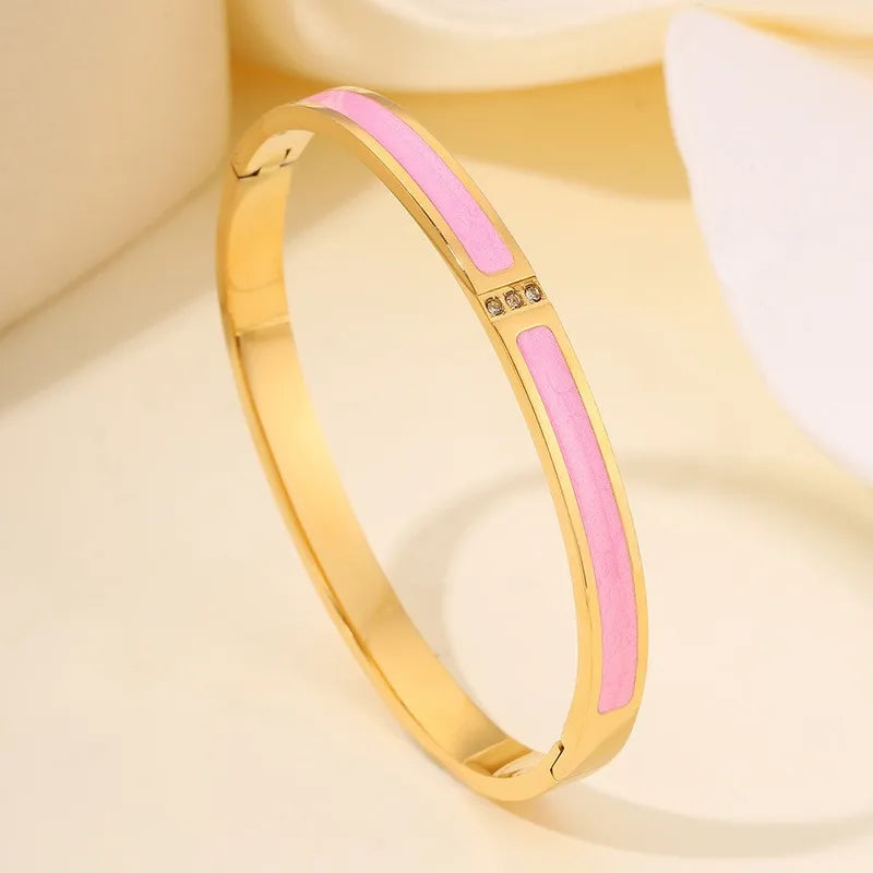 Sparkling Zirconia Stainless Steel Bracelet Set For Women