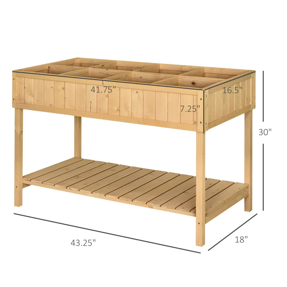 Wooden Raised Garden Bed With Eight Pockets And Shelf