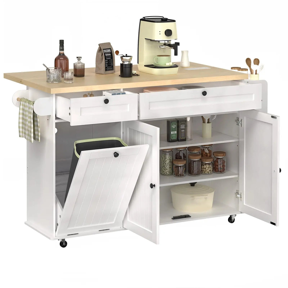 ONBRILL Rolling Kitchen Island Cart With Drop Leaf Power Outlet