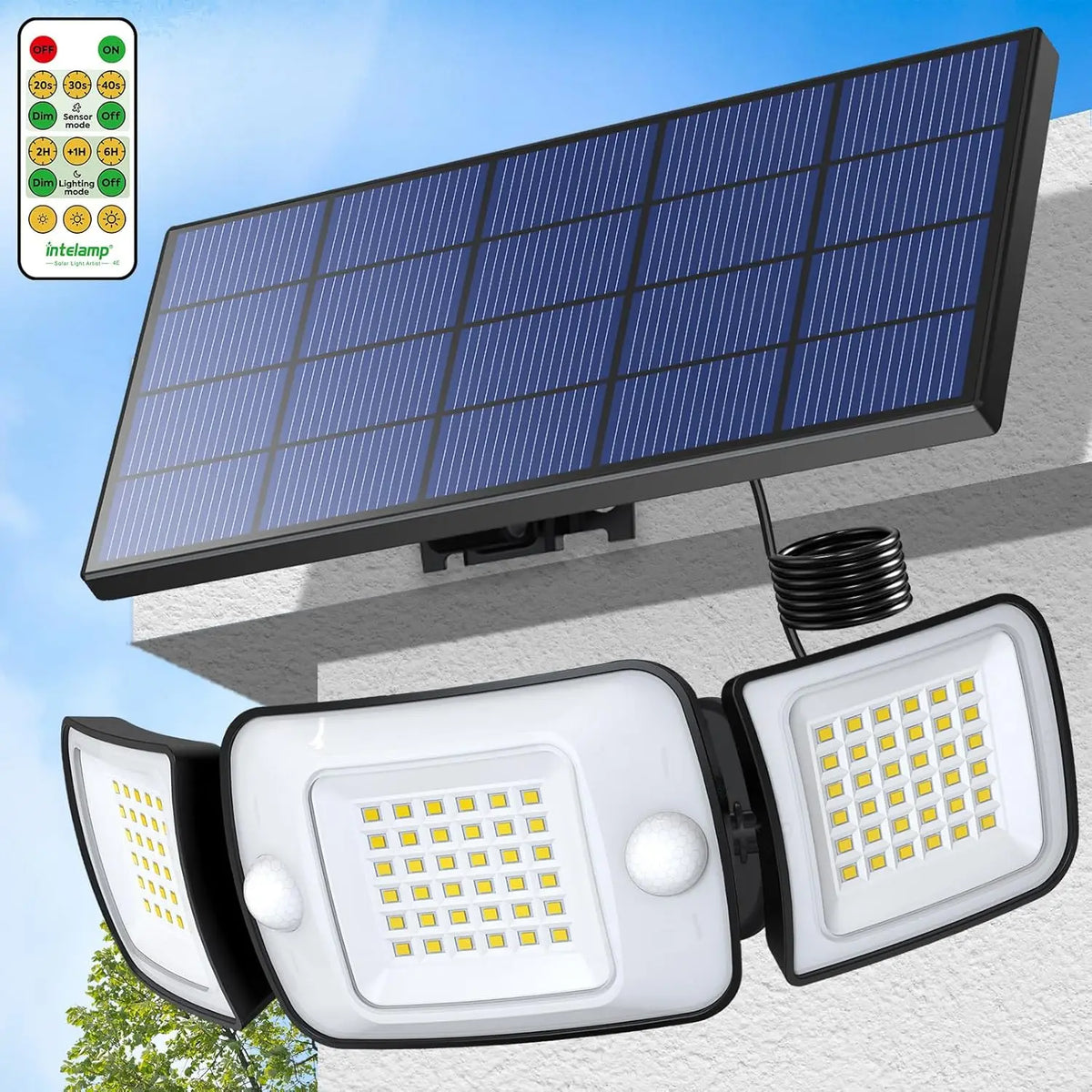 Intelamp Outdoor Solar LED Security Flood Light Dual Motion Sensor
