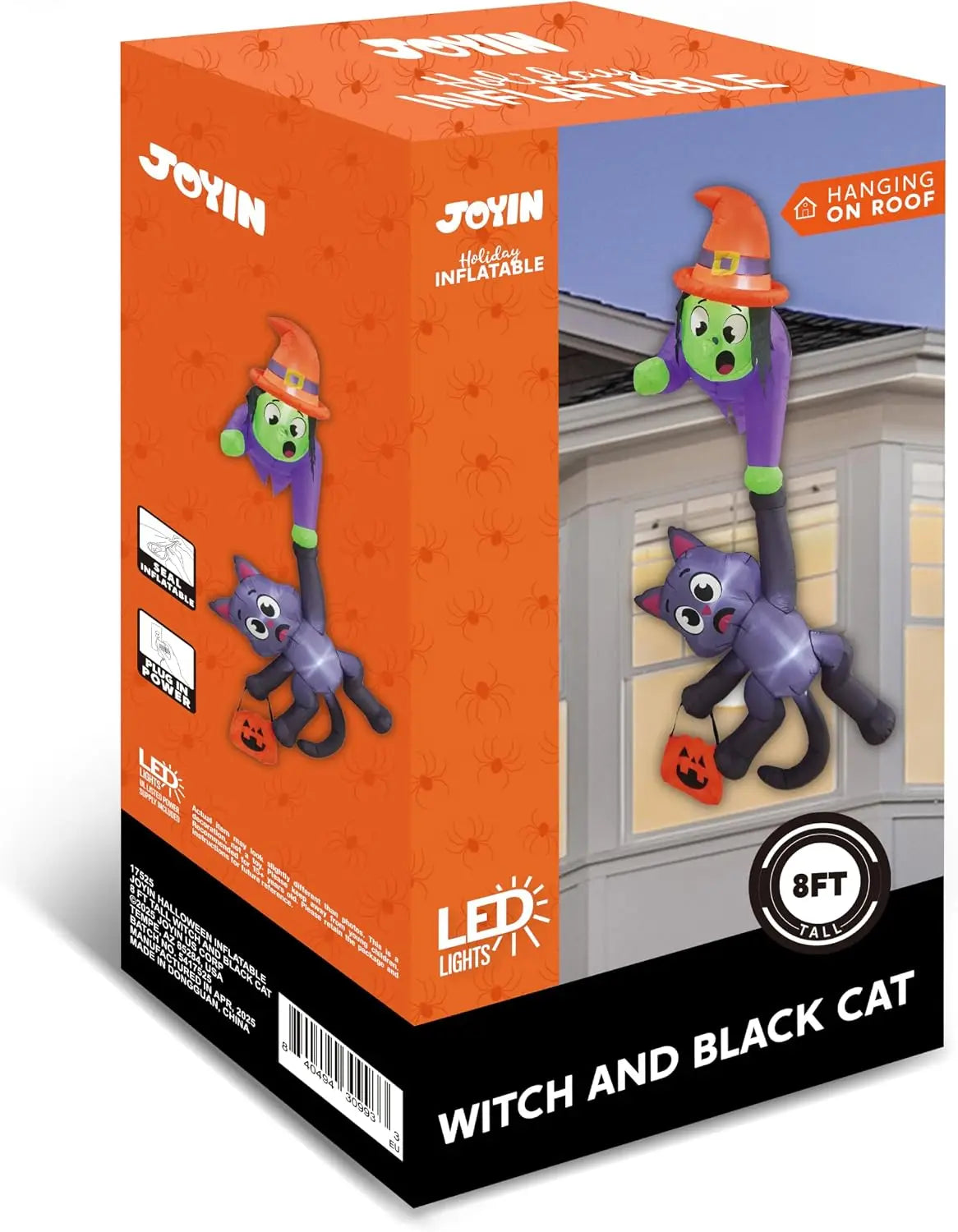 Halloween Witch And Black Cat Inflatable Roof Decoration LED Lights