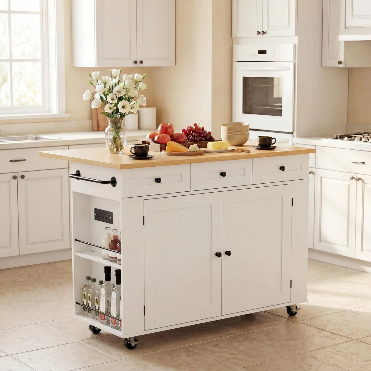 HiMISS Rolling Kitchen Island With Drop Leaf And Storage