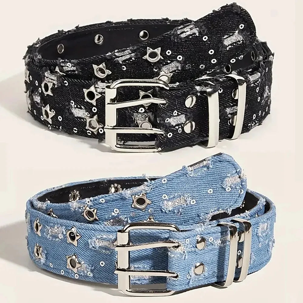 Unisex Fashion Canvas Punk Belt With Star Hollow Buckle